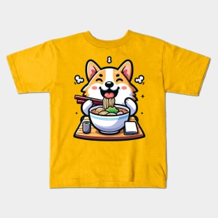 cute corgi eating ramen Kids T-Shirt